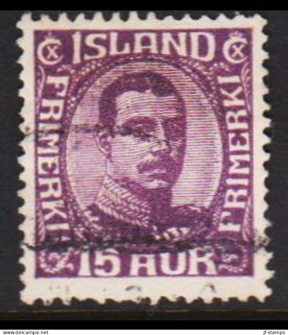 1920. ISLAND.  King Christian X. Thin, Broken Lines In Ovl Frame. 15 Aur. (Michel 90) - JF543237 - Oblitérés