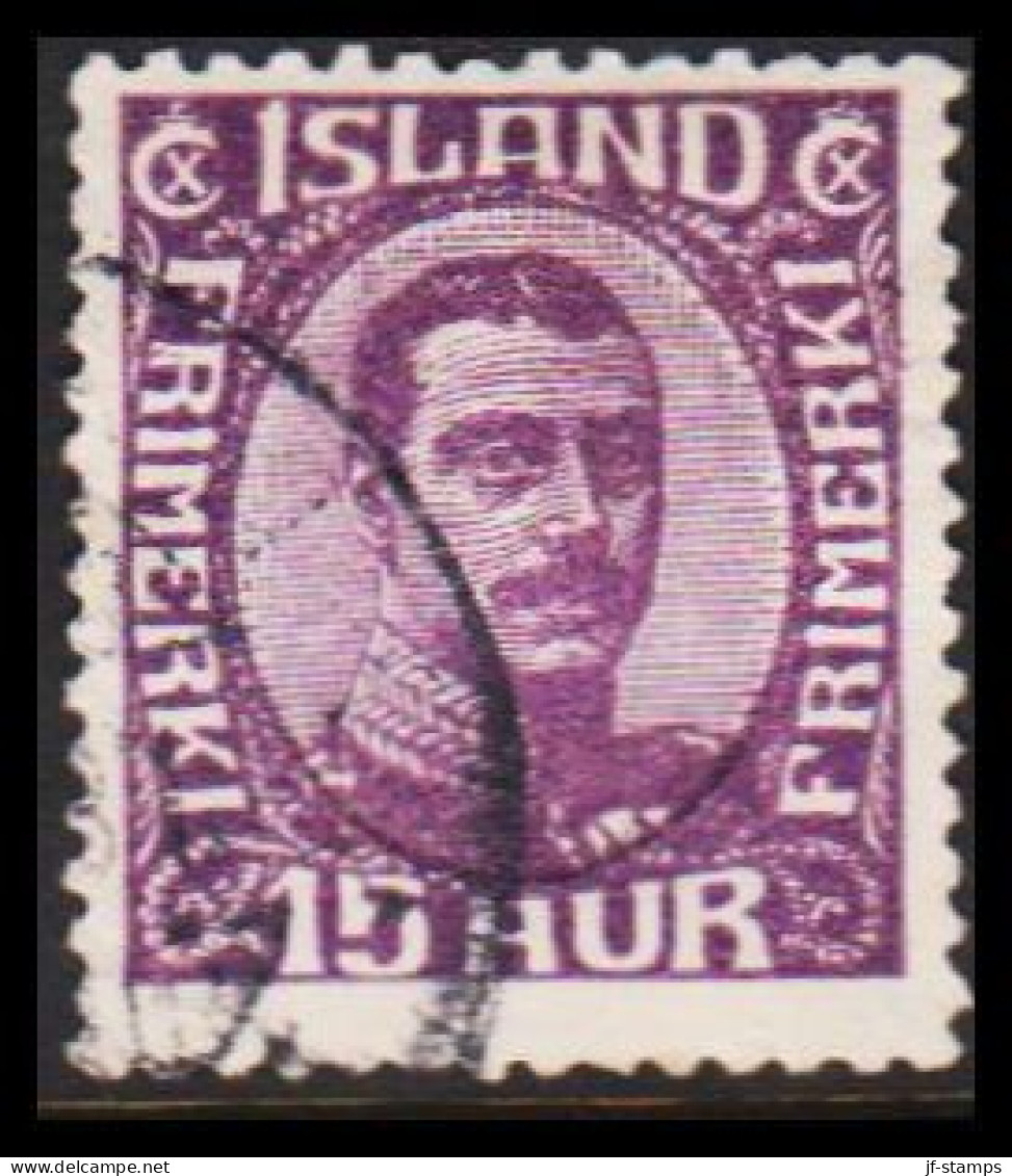 1920. ISLAND.  King Christian X. Thin, Broken Lines In Ovl Frame. 15 Aur. (Michel 90) - JF543238 - Oblitérés