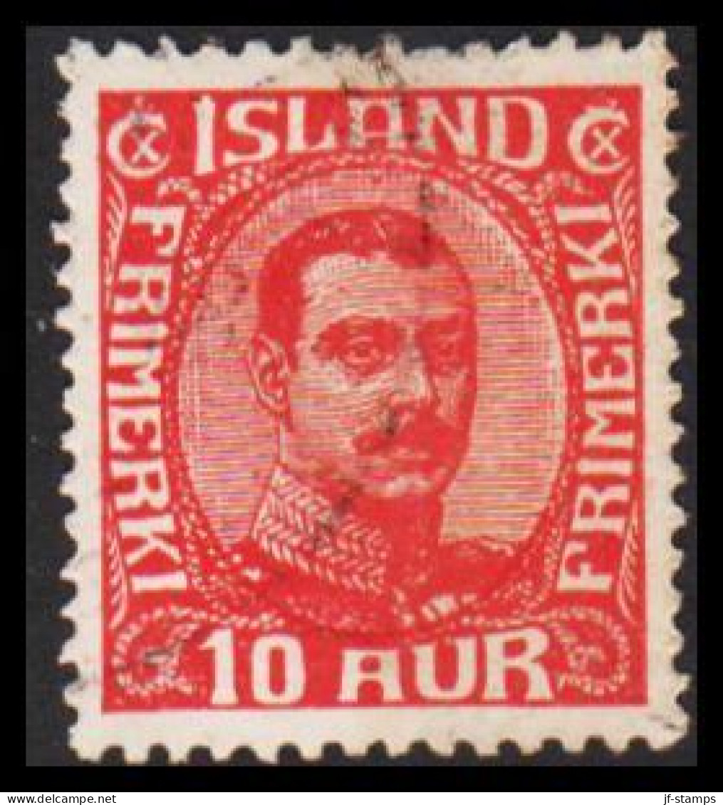  1920. ISLAND. King Christian X. Thin, Broken Lines In Ovl Frame. 10 Aur Red. (Michel 89) - JF543240 - Usati