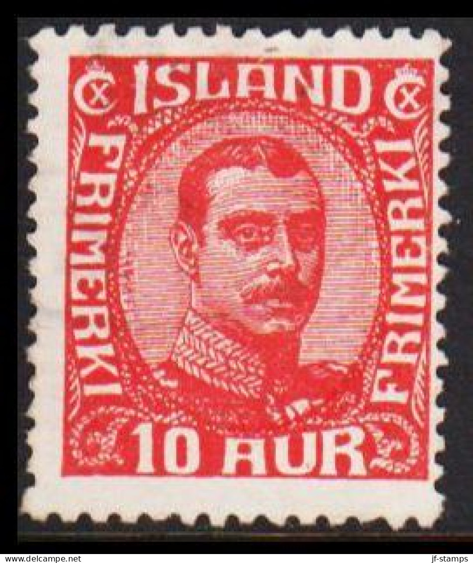  1920. ISLAND. King Christian X. Thin, Broken Lines In Ovl Frame. 10 Aur Red. (Michel 89) - JF543241 - Oblitérés