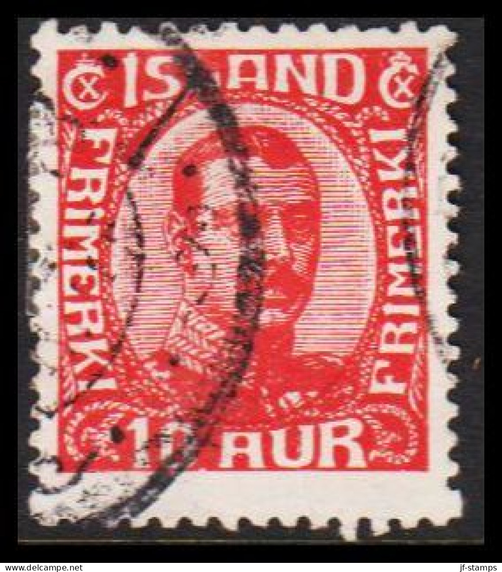  1920. ISLAND. King Christian X. Thin, Broken Lines In Ovl Frame. 10 Aur Red. (Michel 89) - JF543242 - Used Stamps