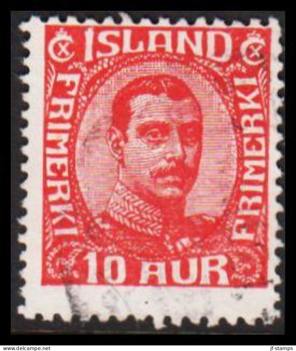  1920. ISLAND. King Christian X. Thin, Broken Lines In Ovl Frame. 10 Aur Red. (Michel 89) - JF543243 - Gebruikt