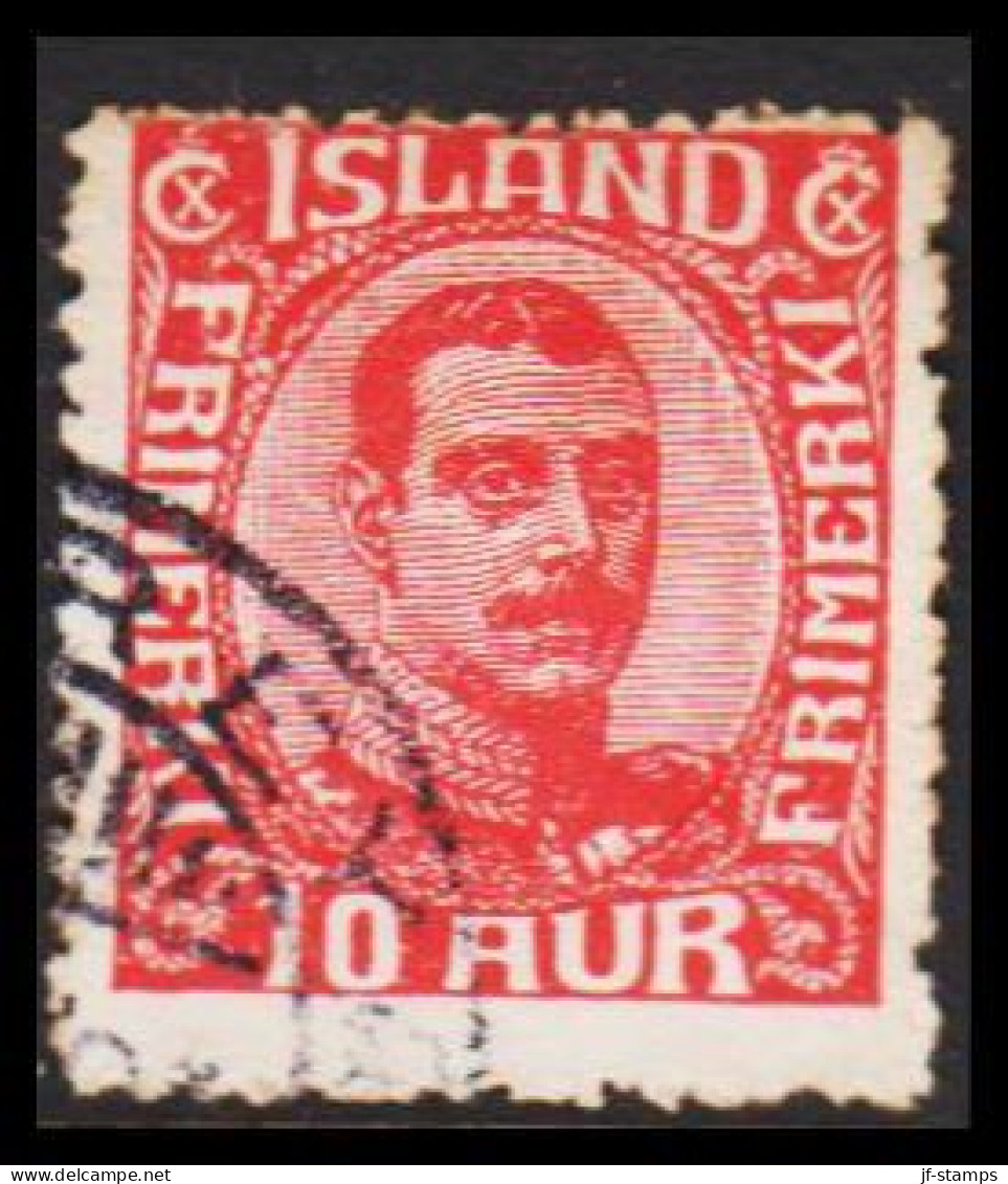  1920. ISLAND. King Christian X. Thin, Broken Lines In Ovl Frame. 10 Aur Red. (Michel 89) - JF543244 - Usati