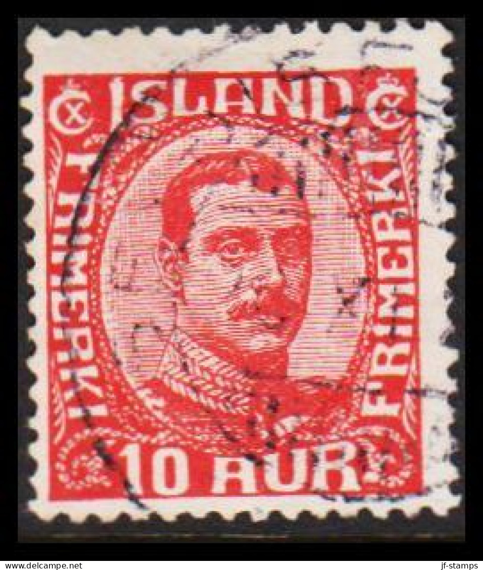  1920. ISLAND. King Christian X. Thin, Broken Lines In Ovl Frame. 10 Aur Red. Fine Cancelled S... (Michel 89) - JF543246 - Gebraucht