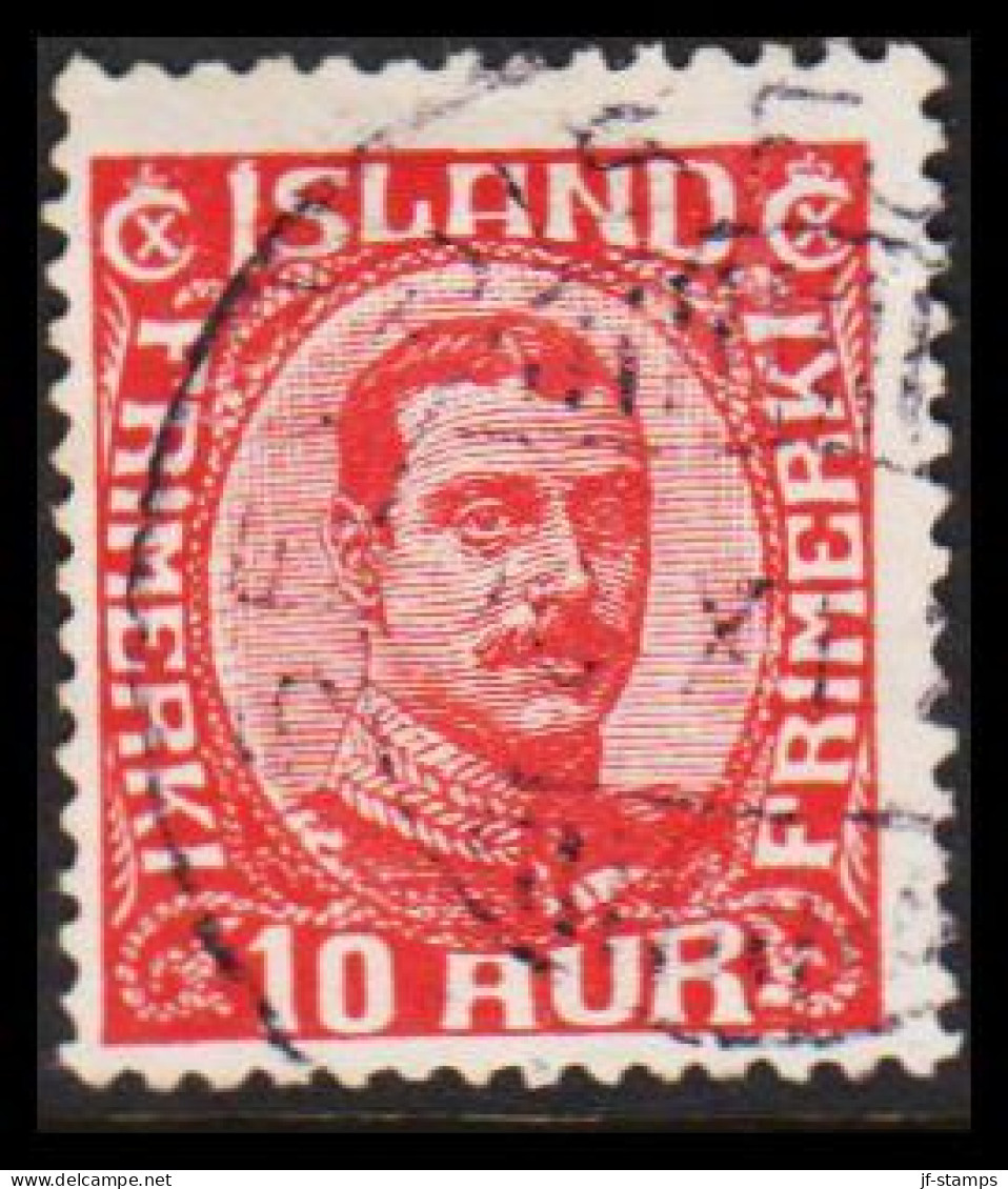  1920. ISLAND. King Christian X. Thin, Broken Lines In Ovl Frame. 10 Aur Red. Fine Cancelled S... (Michel 89) - JF543246 - Oblitérés