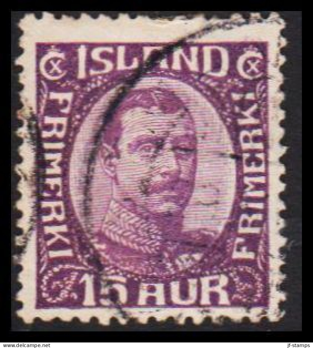 1920. ISLAND.  King Christian X. Thin, Broken Lines In Ovl Frame. 15 Aur. (Michel 90) - JF543248 - Used Stamps