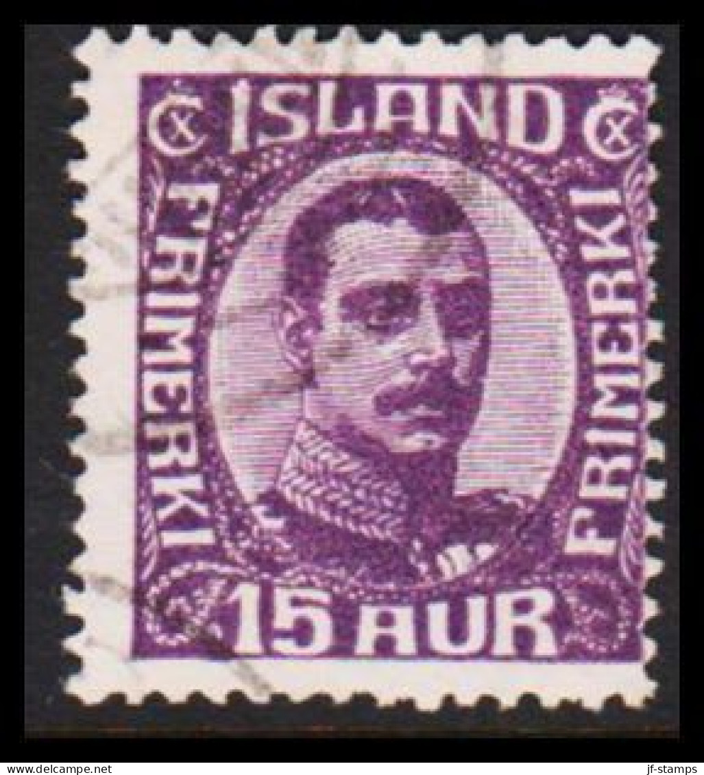 1920. ISLAND.  King Christian X. Thin, Broken Lines In Ovl Frame. 15 Aur. (Michel 90) - JF543249 - Oblitérés