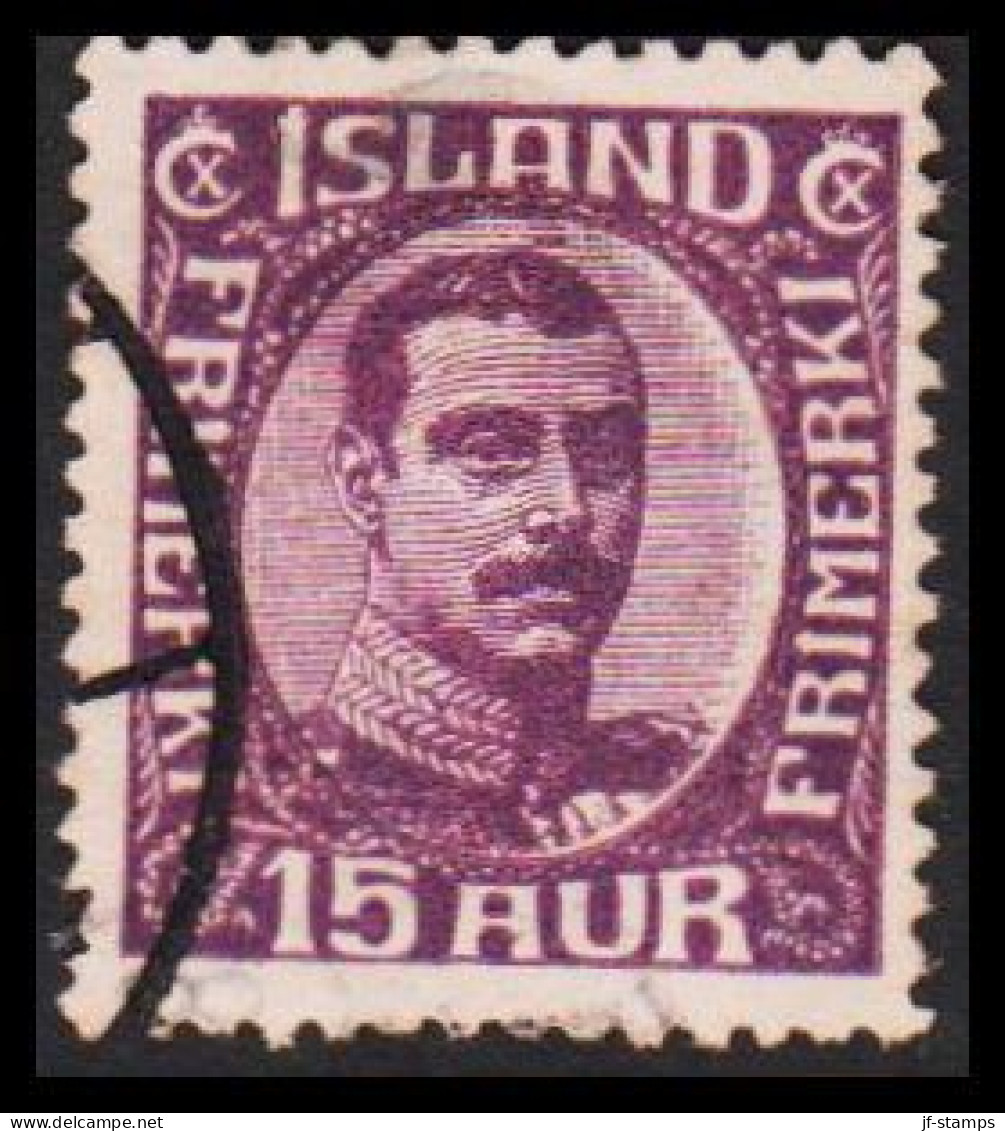 1920. ISLAND.  King Christian X. Thin, Broken Lines In Ovl Frame. 15 Aur. (Michel 90) - JF543250 - Usati