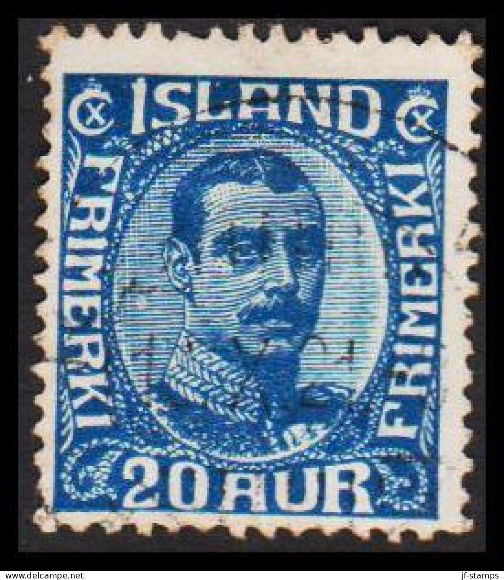 1920. ISLAND. King Christian X. Thin, Broken Lines In Ovl Frame. 20 Aur Blue (Michel 91) - JF543251 - Ungebraucht