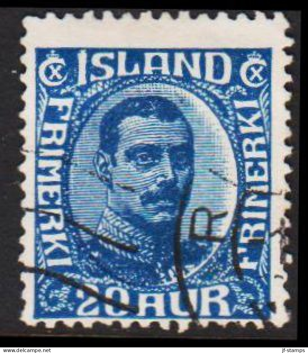 1920. ISLAND. King Christian X. Thin, Broken Lines In Ovl Frame. 20 Aur Blue (Michel 91) - JF543252 - Nuovi