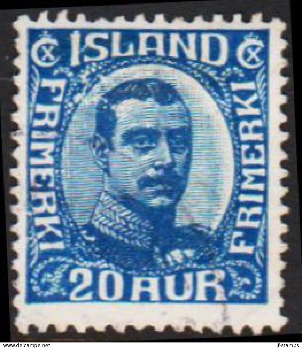 1920. ISLAND. King Christian X. Thin, Broken Lines In Ovl Frame. 20 Aur Blue (Michel 91) - JF543253 - Unused Stamps