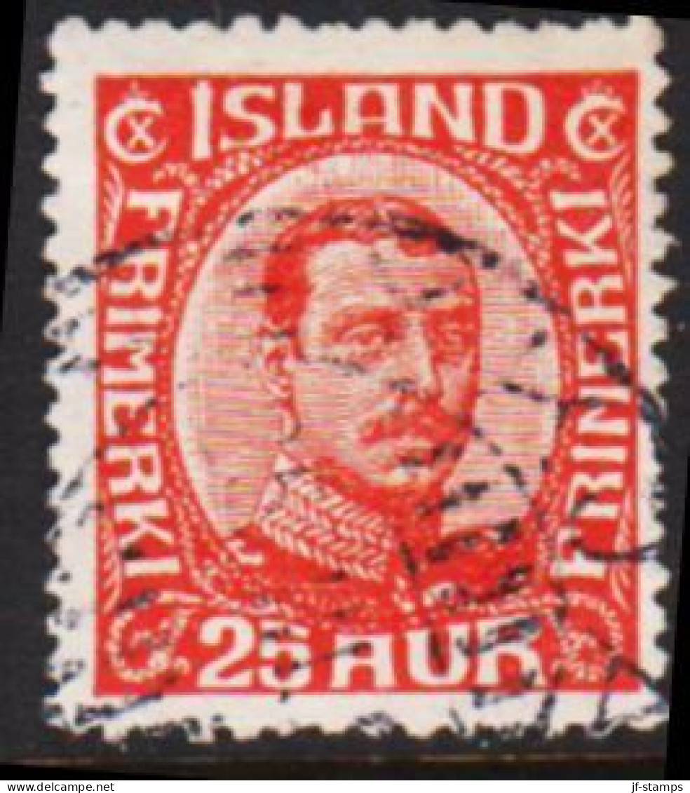 1921. King Christian X. Thin, Broken Lines In Ovl Frame. 25 Aur Red  (Michel 102) - JF543254 - Usati