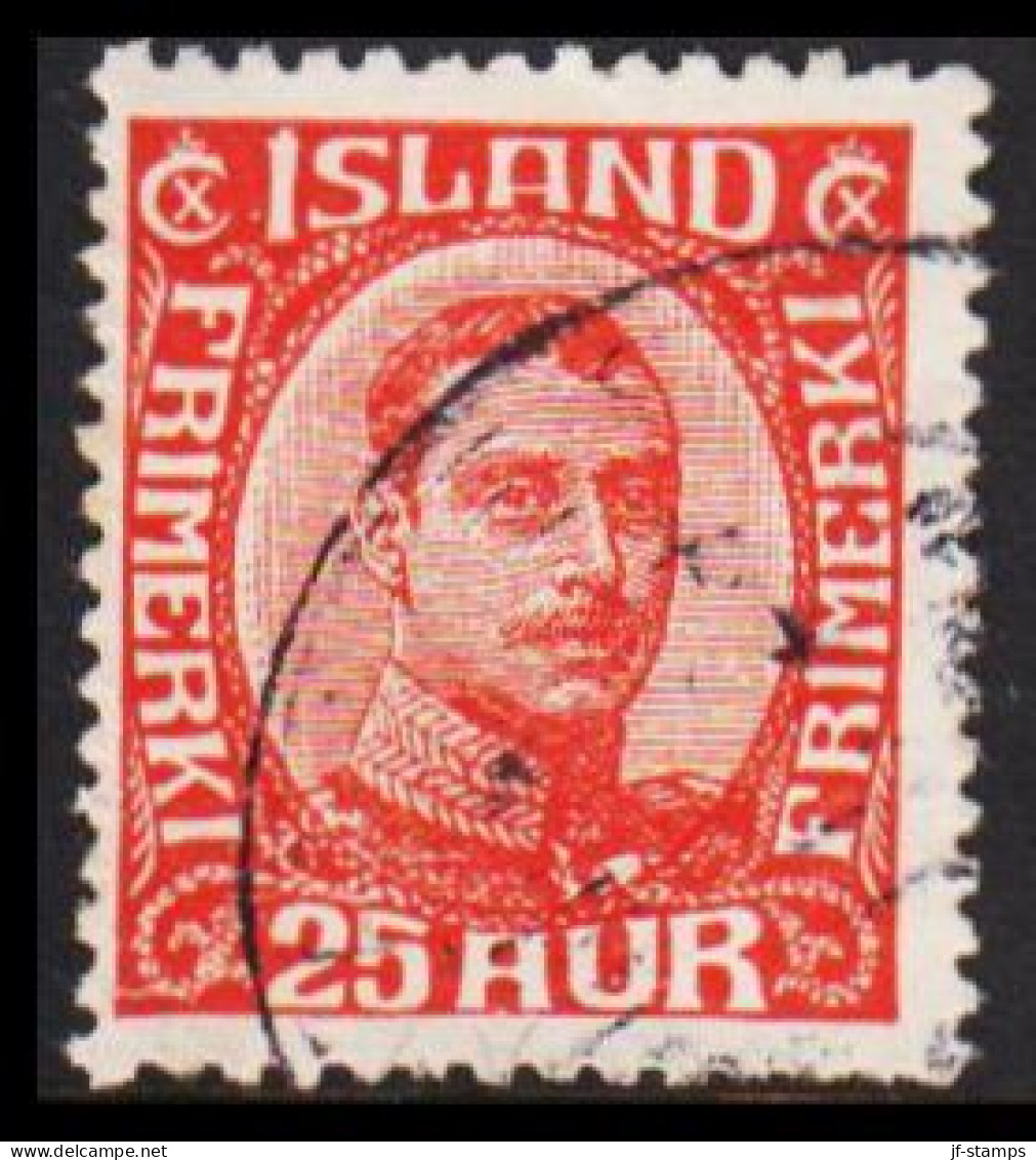 1921. King Christian X. Thin, Broken Lines In Ovl Frame. 25 Aur Red  (Michel 102) - JF543255 - Gebraucht