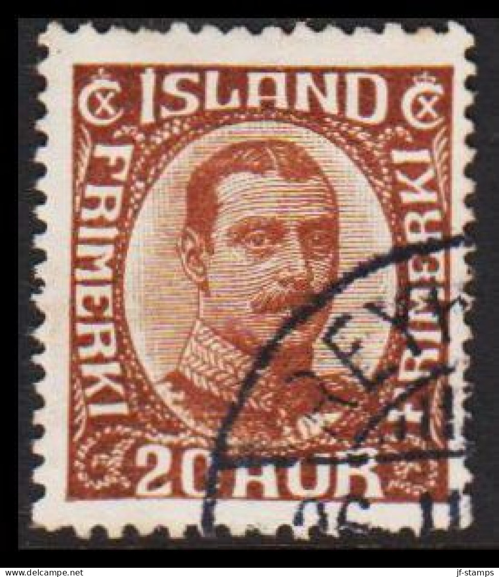 1922. King Christian X. Thin, Broken Lines In Ovl Frame. 20 Aur Brown.  (Michel 101) - JF543258 - Used Stamps