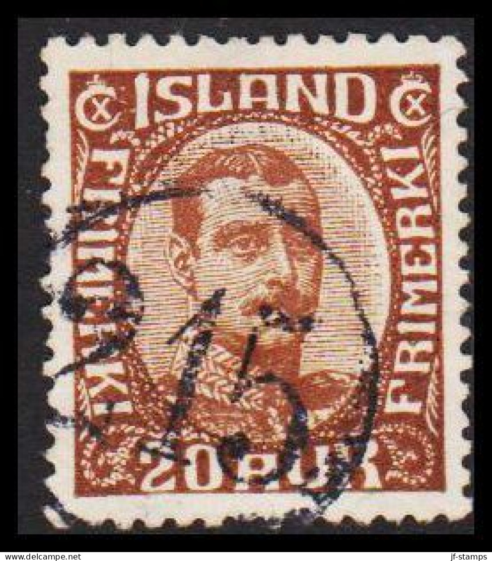 1922. King Christian X. Thin, Broken Lines In Ovl Frame. 20 Aur Brown. BEAUTIFUL NUMMERAL CAN... (Michel 101) - JF543261 - Used Stamps