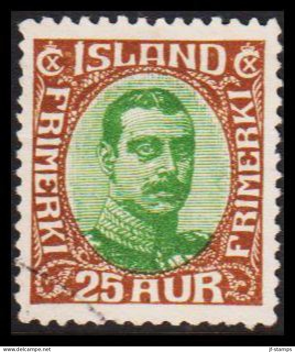 1920. King Christian X. Thin, Broken Lines In Ovl Frame. 25 Aur.  (Michel 92) - JF543262 - Used Stamps