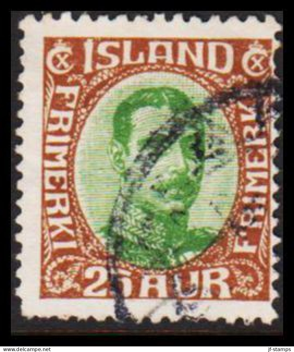 1920. King Christian X. Thin, Broken Lines In Ovl Frame. 25 Aur.  (Michel 92) - JF543263 - Used Stamps