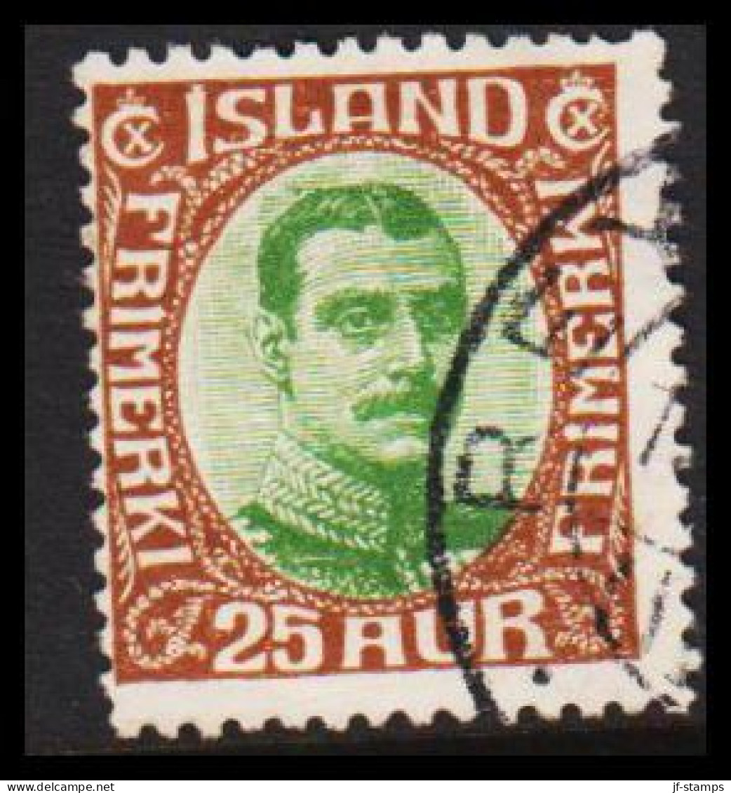 1920. King Christian X. Thin, Broken Lines In Ovl Frame. 25 Aur.  (Michel 92) - JF543264 - Used Stamps