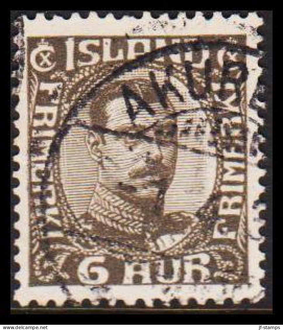 1920. ISLAND.  King Christian X. Thin, Broken Lines In Ovl Frame. 6 Aur Grey With Fine Cancel ... (Michel 87) - JF543271 - Used Stamps