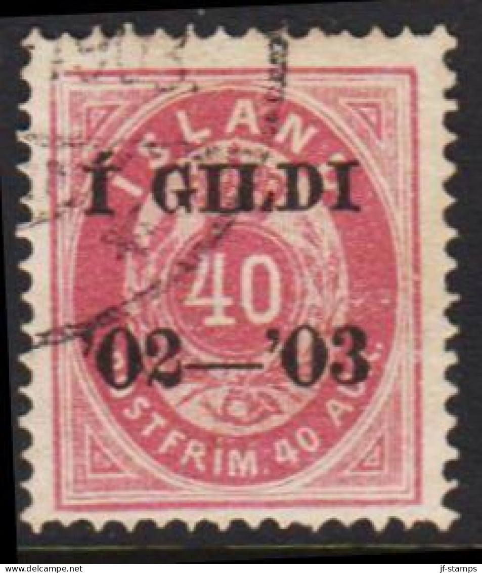 1902. I GILDI. 40 Aur Lilac. Perf. 14x13½. Black Overprint.  (Michel 32A) - JF543276 - Usati