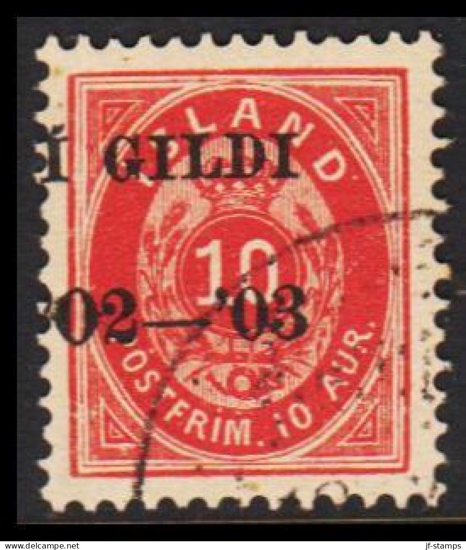 1902. I GILDI. 10 Aur Red. Perf. 12 3/4. Black Overprint.  (Michel 28B) - JF543280 - Usados