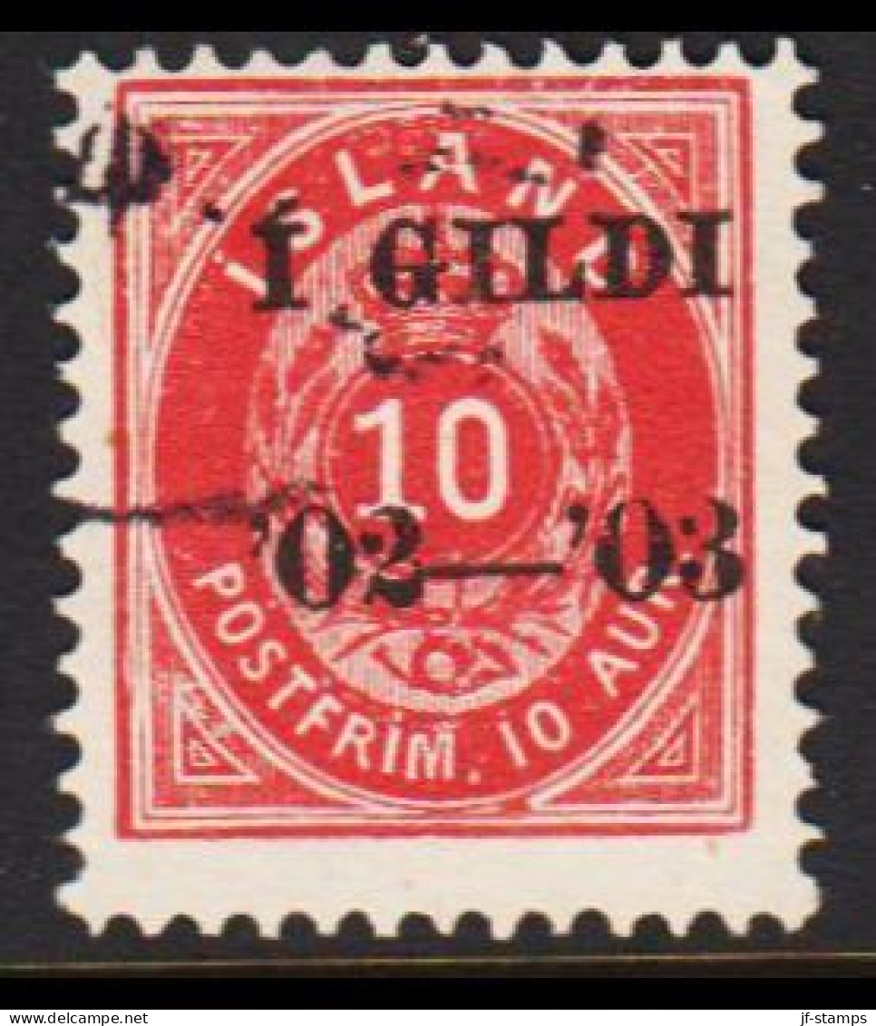 1902. I GILDI. 10 Aur Red. Perf. 12 3/4. Black Overprint.  (Michel 28B) - JF543281 - Usados