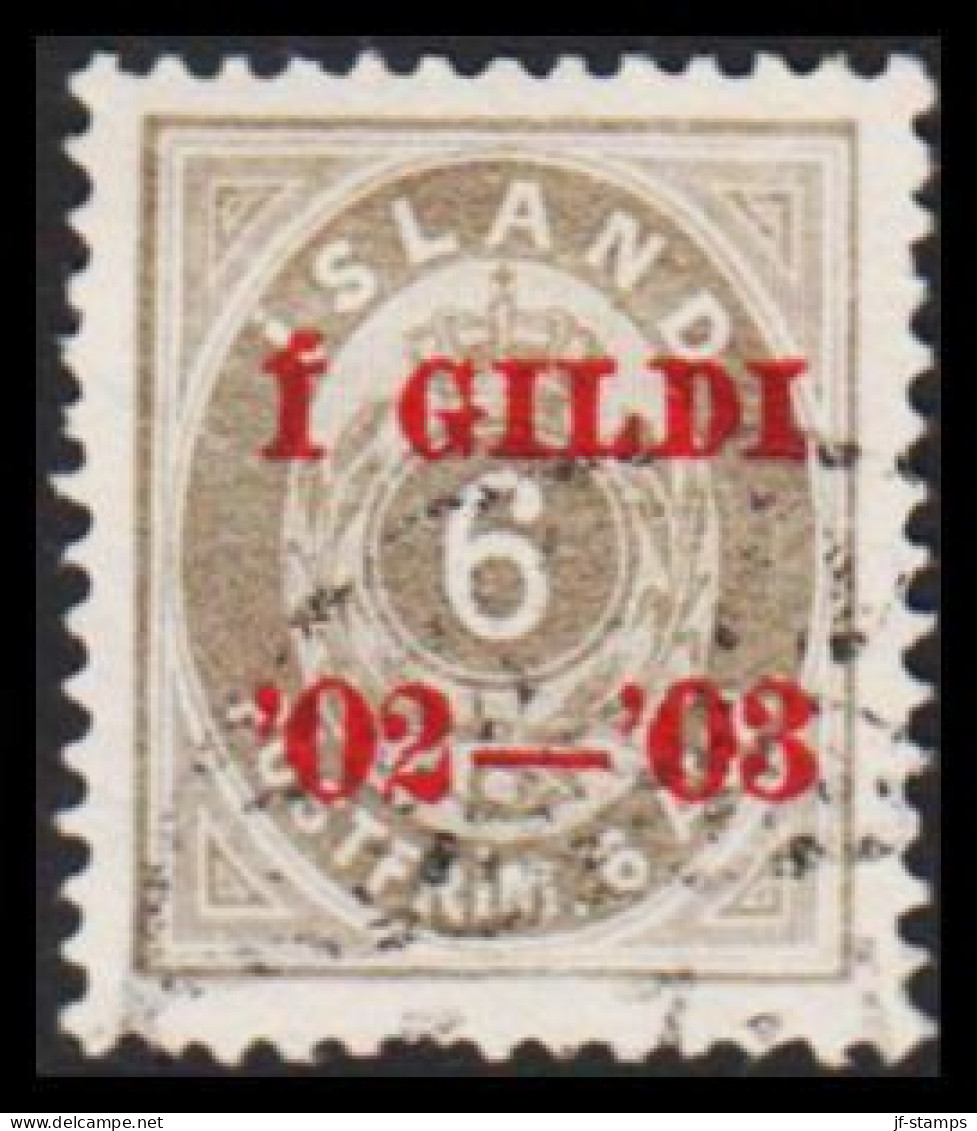 1902. I GILDI. 6 Aur Grey. Perf. 12 3/4. Red Overprint  (Michel 27B) - JF543283 - Gebruikt