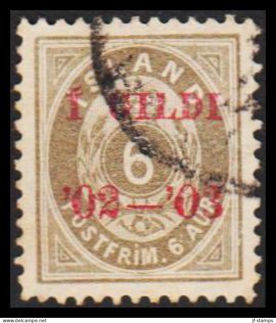 1902. I GILDI. 6 Aur Grey. Perf. 12 3/4. Red Overprint  (Michel 27B) - JF543284 - Used Stamps