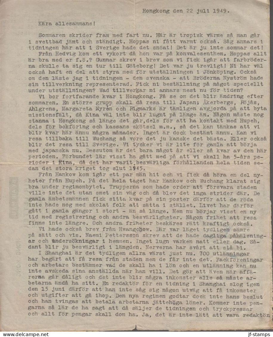 1949. HONG KONG. AIR LETTER Georg VI FORTY CENTS To Malmslätt, Sweden Via London Cancelled KOWLOON HONG KO... - JF543285 - Enteros Postales