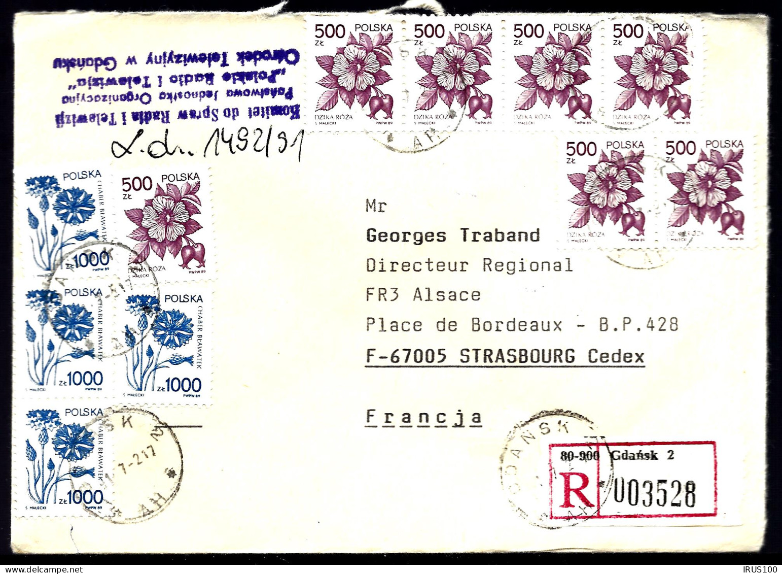 LETTRE DE LA POLOGNE - 1991 - POUR FR3 ALSACE STRASBOURG - Lettres & Documents