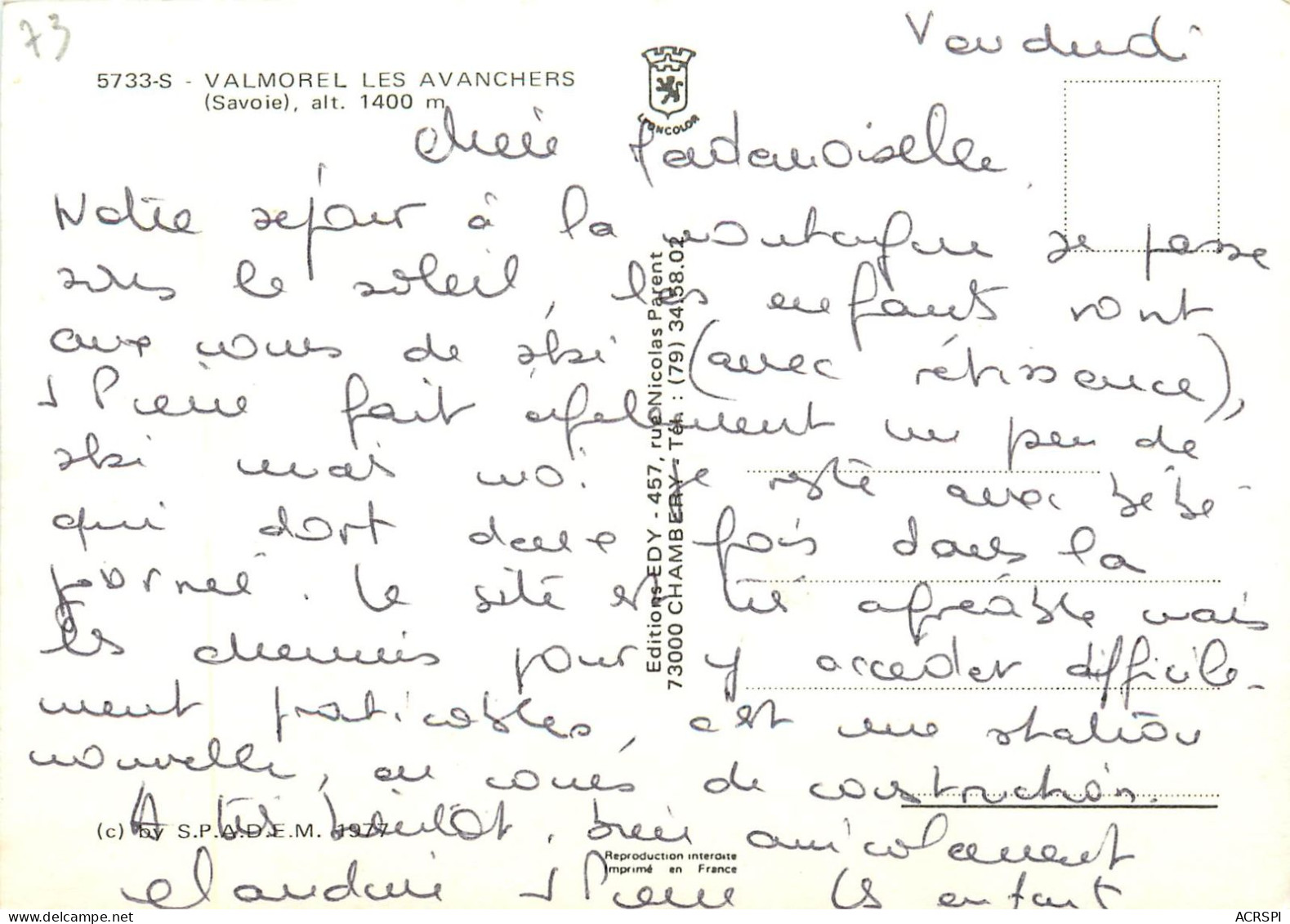 73 VALMOREL LES AVANCHERS   (scan Recto-verso) QQ 1126 - Valmorel