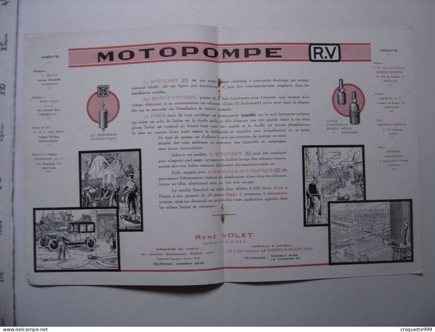 Publicité MOTOPOMPE R.V Rene Volet AD Advertising 20's Annees Folles LOFT GARAGE - Pubblicitari