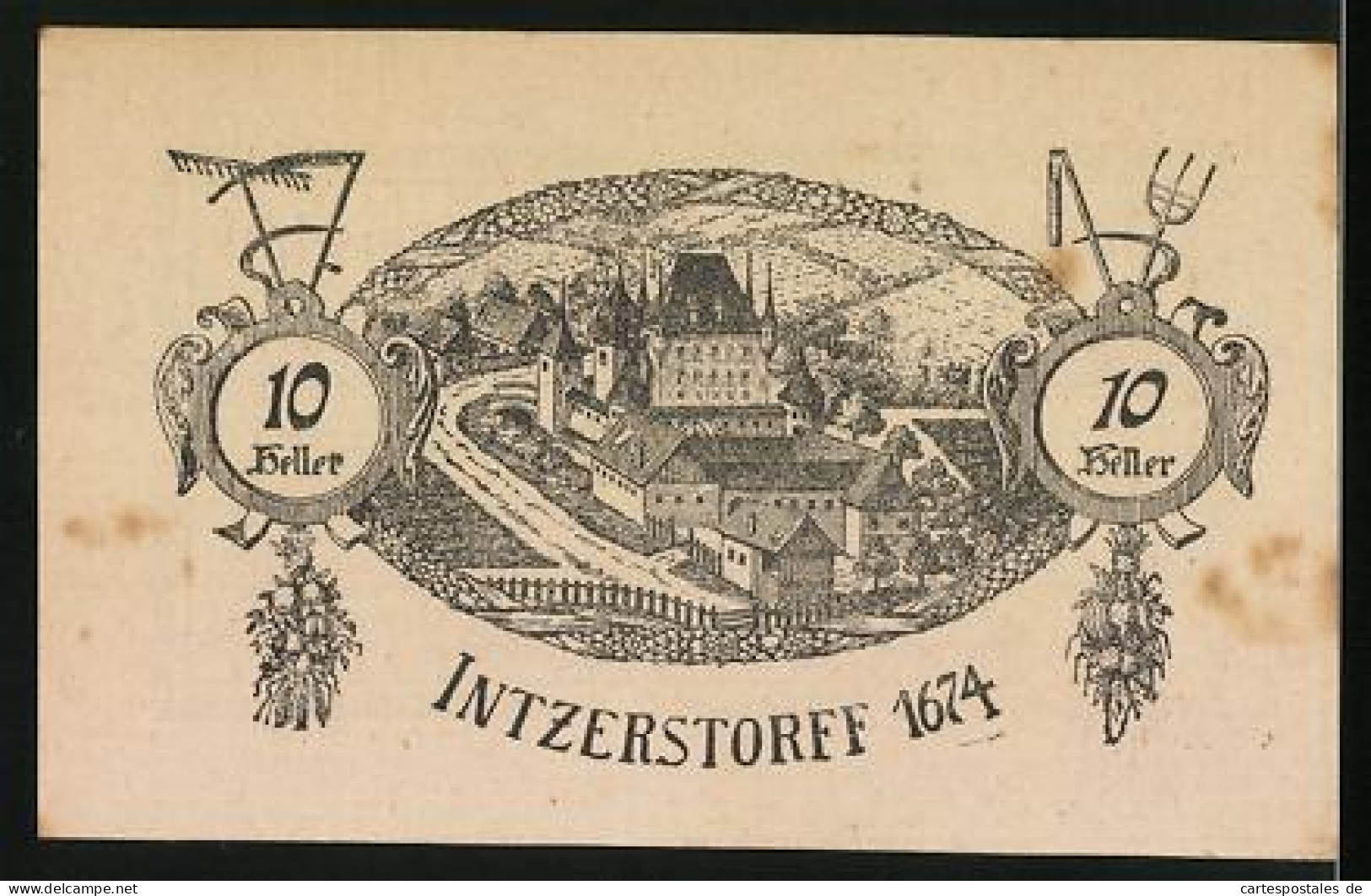 Notgeld Inzersdorf 1920, 10 Heller, Inzerstorff 1674, Sichel, Sense, Dreizack  - Oesterreich