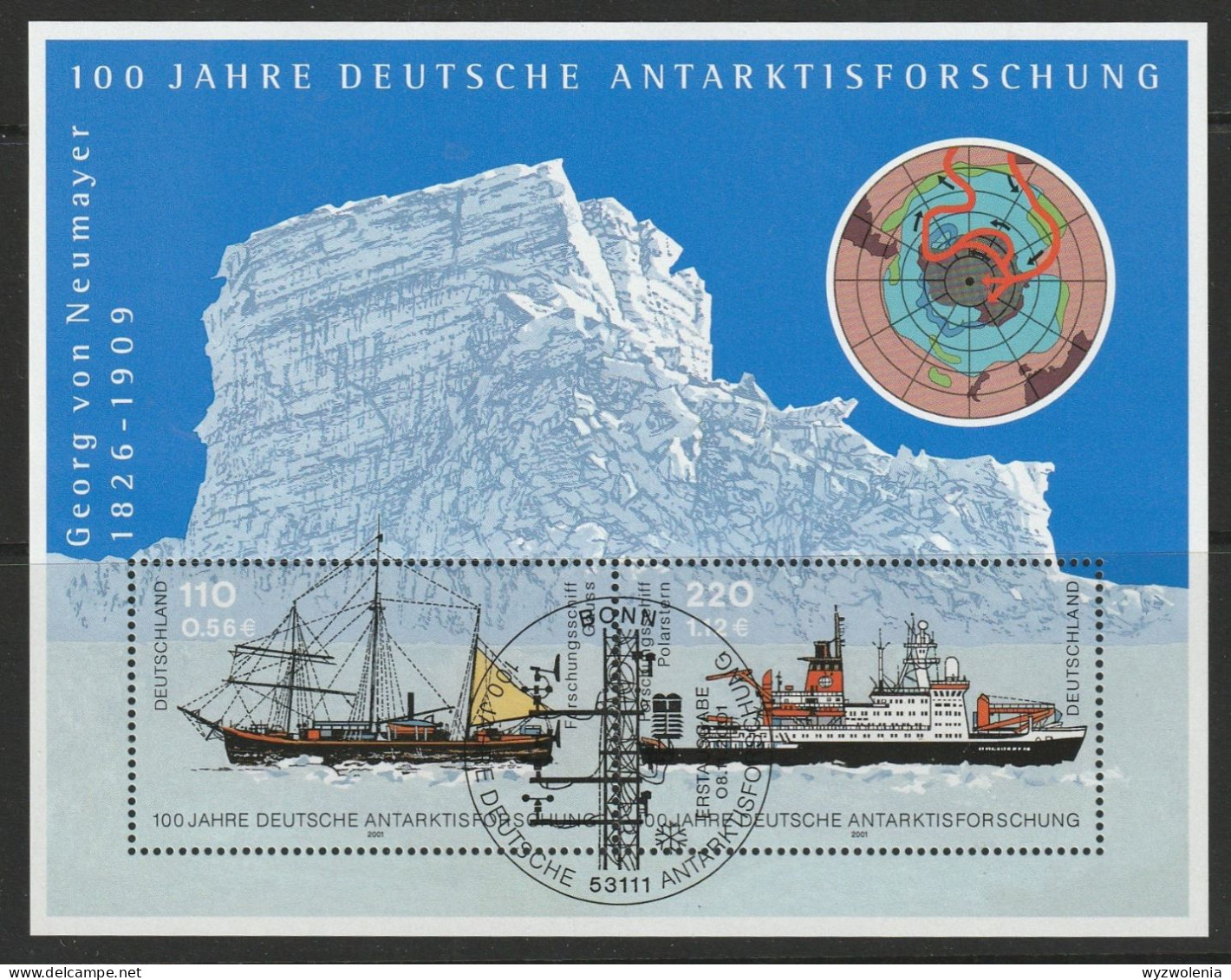 M 1445) BRD 2001 Mi# 2229-2230 Bl.57 ESSt: Antarktis-Forschung Gauss Polarstern - Climat & Météorologie