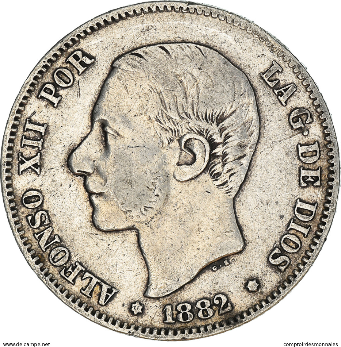 Monnaie, Espagne, Alfonso XII, 2 Pesetas, 1882, Madrid, TB+, Argent, KM:678.2 - Primeras Acuñaciones