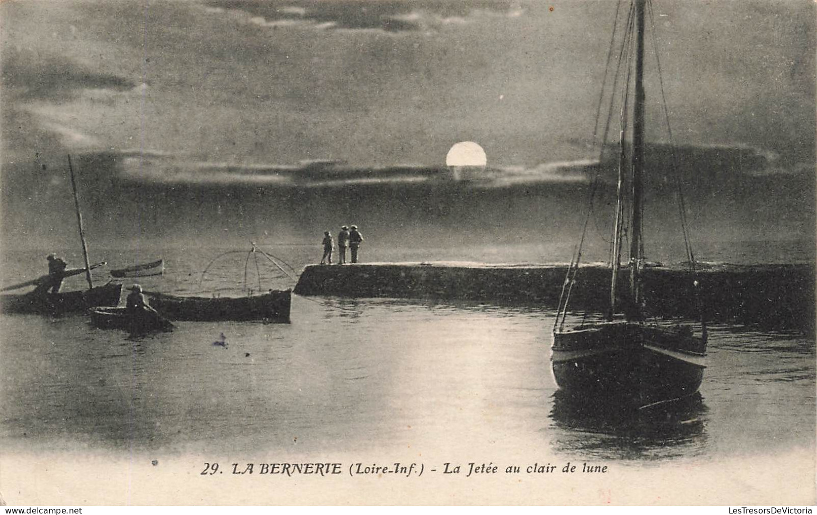 FRANCE - La Bernerie (Loire Inf) - Vue Sur La Jetée Au Clair De La Lune - Des Bateaux - Carte Postale Ancienne - La Bernerie-en-Retz