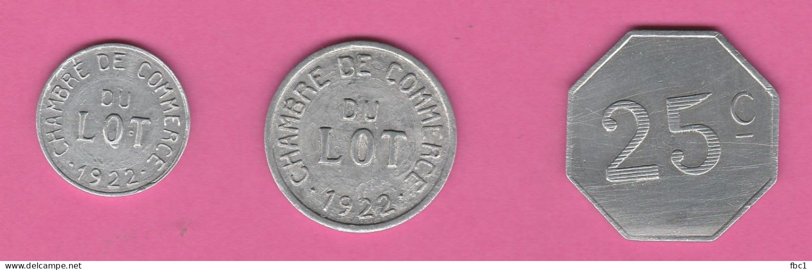 Lot - Chambre De Commerce Du Lot - 1922 - 25 Centimes - 10 Centimes - 5 Centimes - Monétaires / De Nécessité