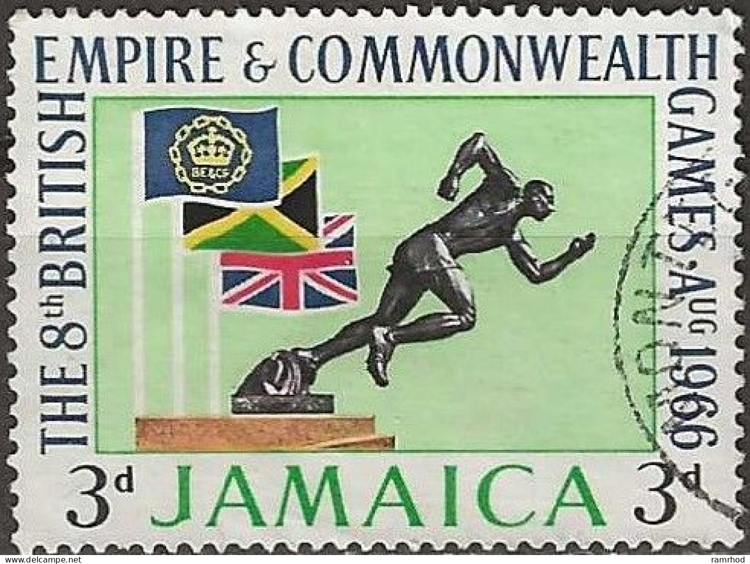 JAMAICA 1966 Eighth British Empire And Commonwealth Games - 3d Statue Of Athlete And Flags FU - Jamaica (1962-...)