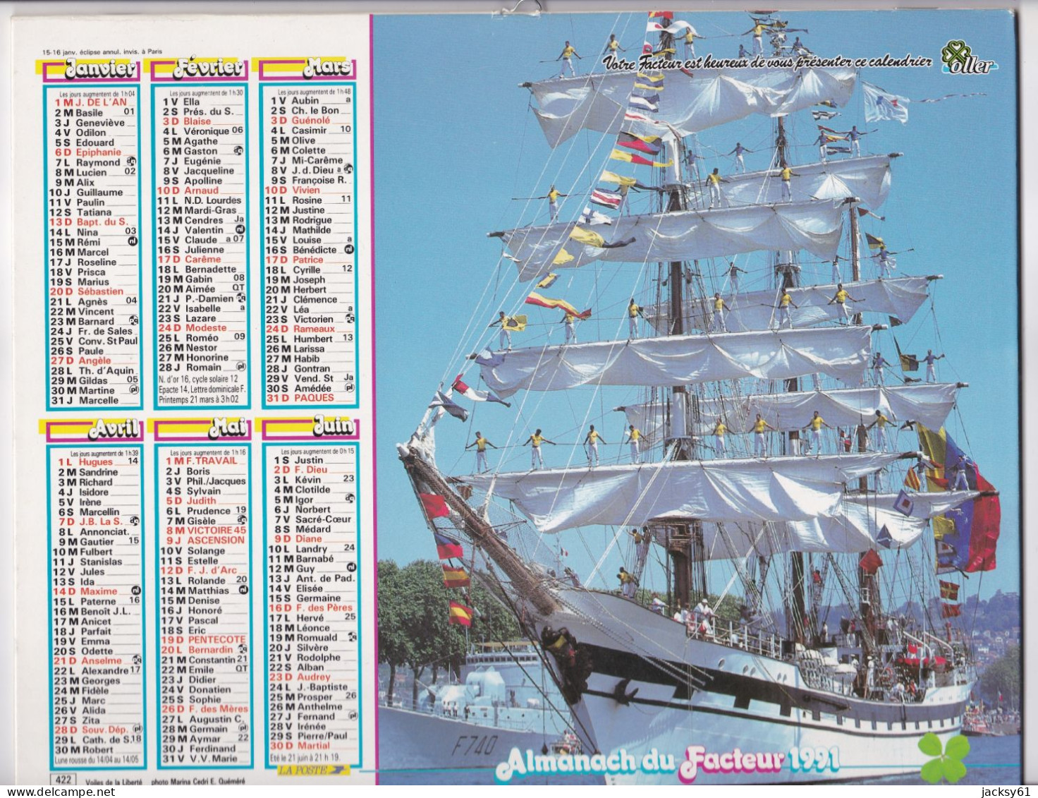 Almanach Du Facteur  1991 - Tamaño Grande : 1991-00