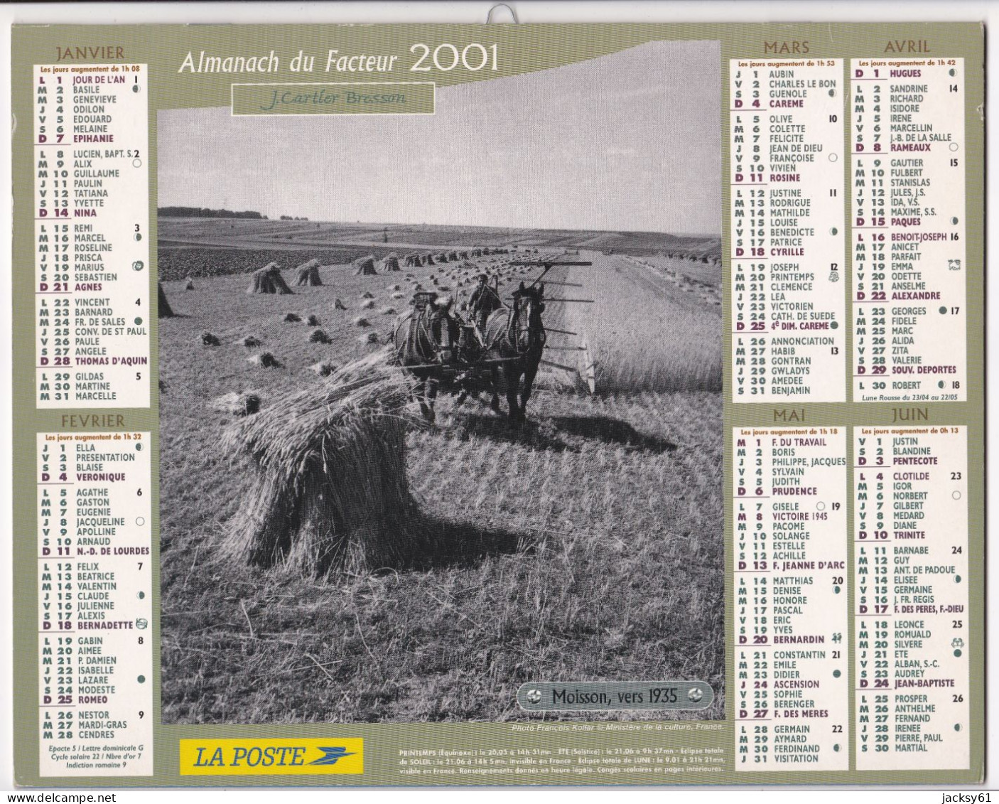 Almanach Du Facteur  2001 - Moison, Vers 1935 - Récolte Du Lin , 1935 - 36 - Big : 2001-...