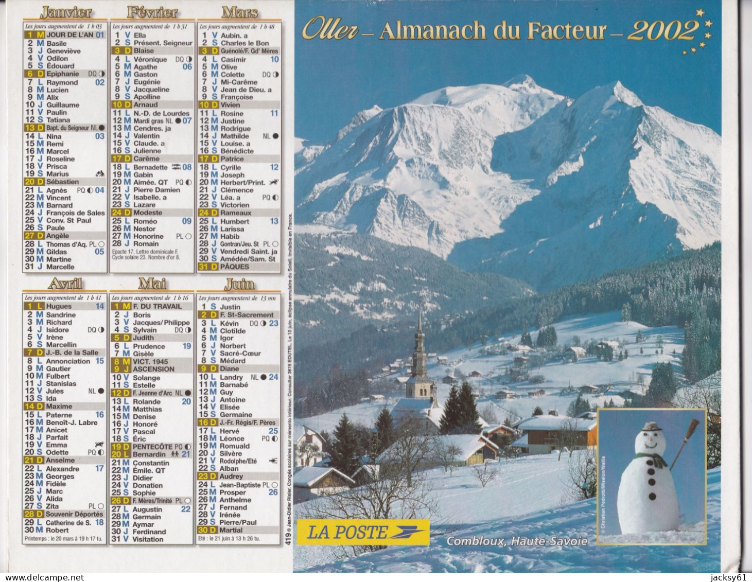 Almanach Du Facteur  2002 - Combloux, Haute Savoie - L'aiguille Du Dru Haute Savoie - Big : 2001-...