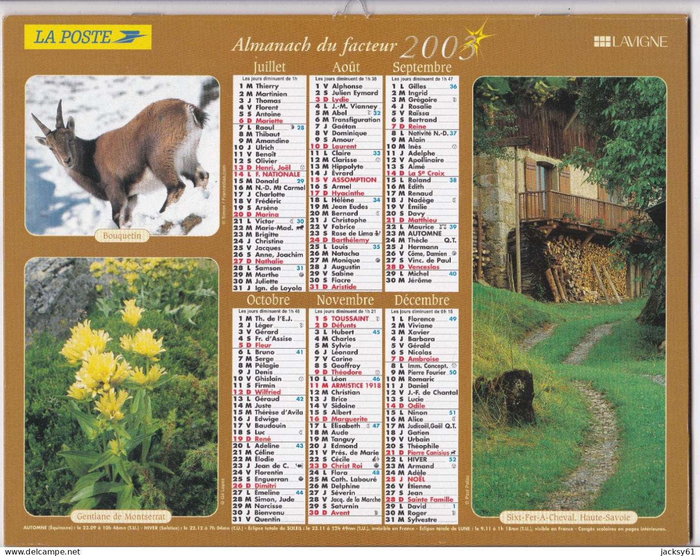 Almanach Du Facteur  2003 - Saint Sigismond - Sixt Fer A Cheval - Grossformat : 2001-...