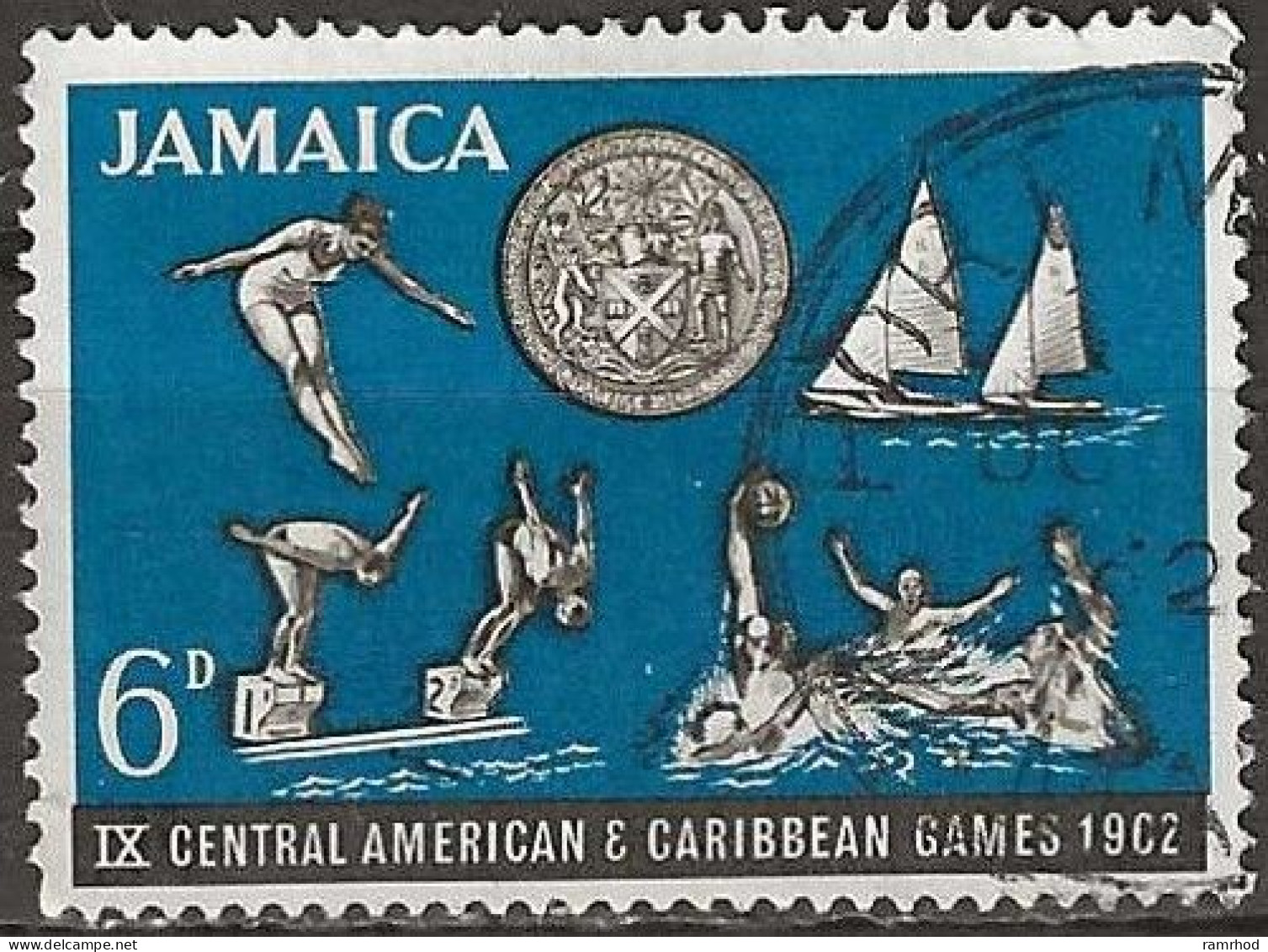 JAMAICA 1962 Ninth Central American And Caribbean Games, Kingston - 6d. Diver, Sailing, Swimming And Water Polo FU - Jamaica (1962-...)