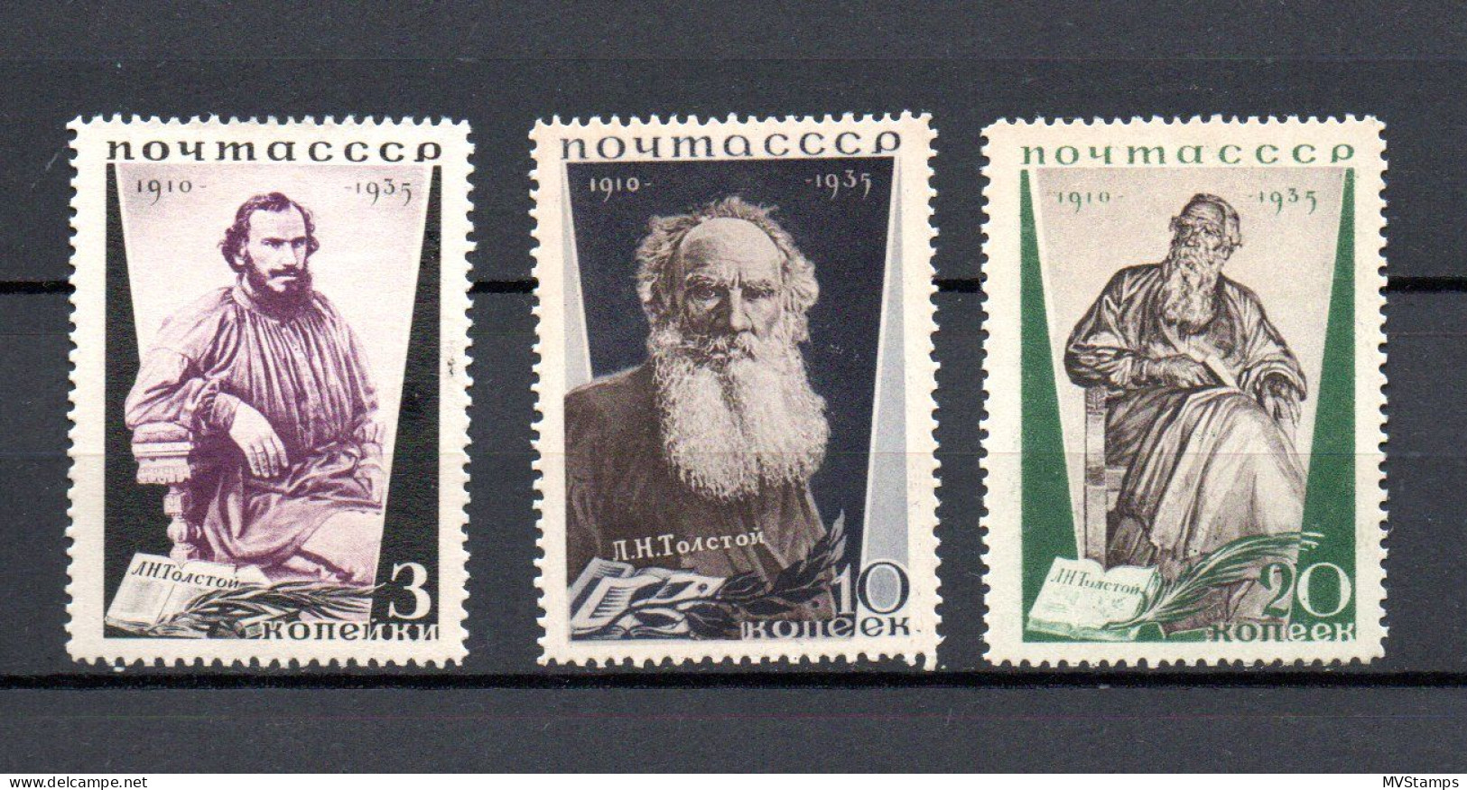 Russia 1935 Old Set Lev Tolstoj/Writer Stamps (Michel 536/38) MLH - Nuovi