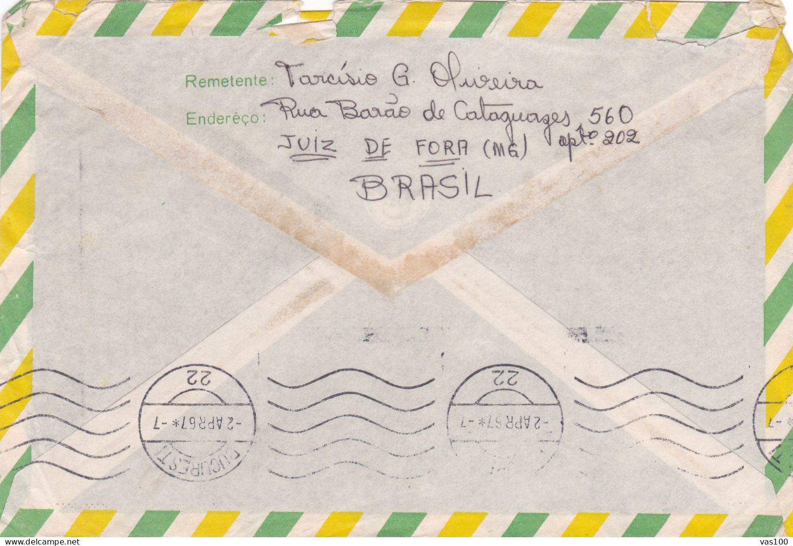 NICE FRANKING, POSTAL AEREO COVERS 1967,BRAZIL - Covers & Documents
