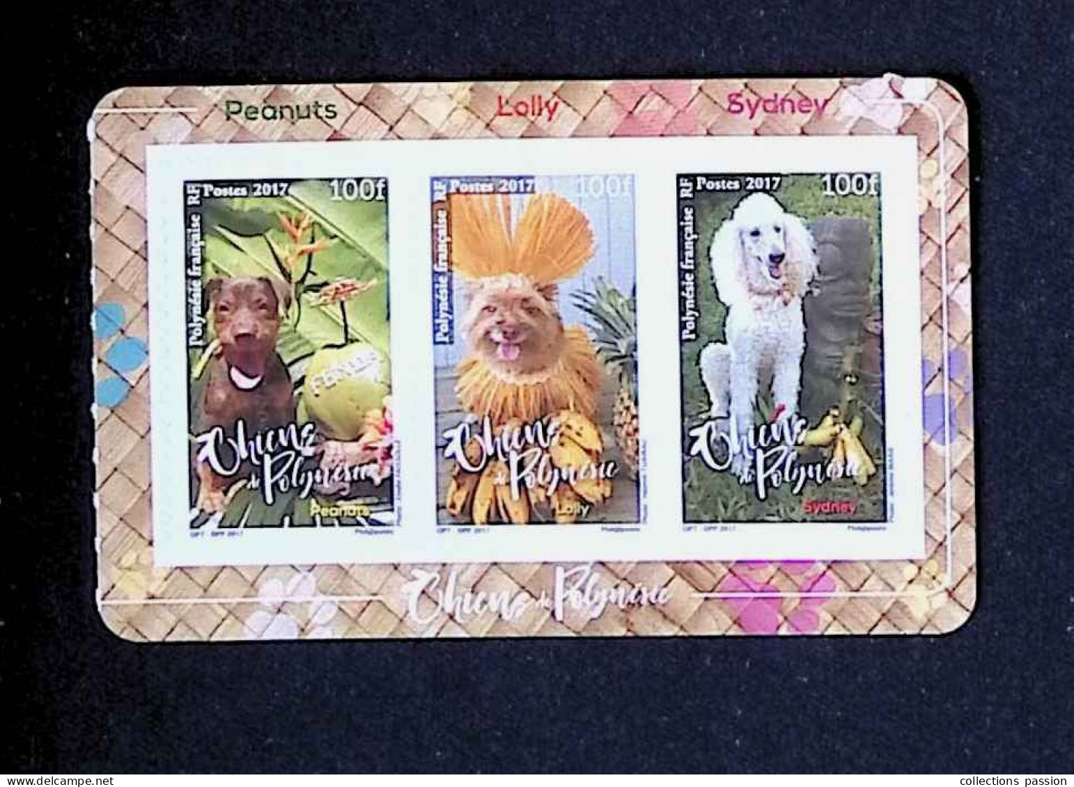 CL, Bloc-feuillet 3 Timbres, Polynésie Française, 2017, Chiens De Polynésie, 2 Scans - Blocks & Kleinbögen