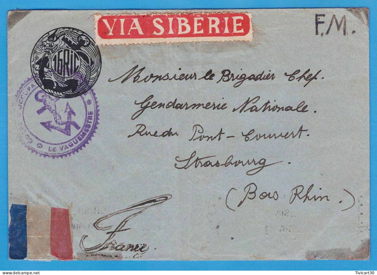 ENVELOPPE DE 1931 - CORPS D'OCCUPATION DE CHINE - 16 RIC - VIA SIBERIE - TIENSIN, CHINE DU NORD - Storia Postale