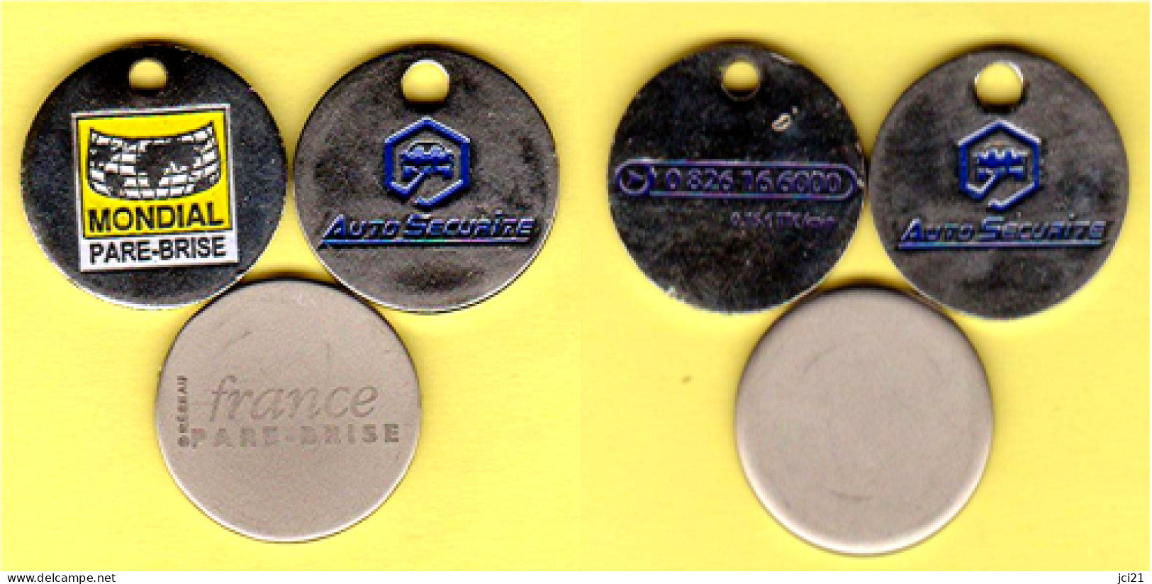 Lot De 3 Jetons De Caddie "MONDIAL Pare-brise, FRANCE  Pare-brise Et Auto Sécurité" (scann Recto-verso) _j555 - Trolley Token/Shopping Trolley Chip