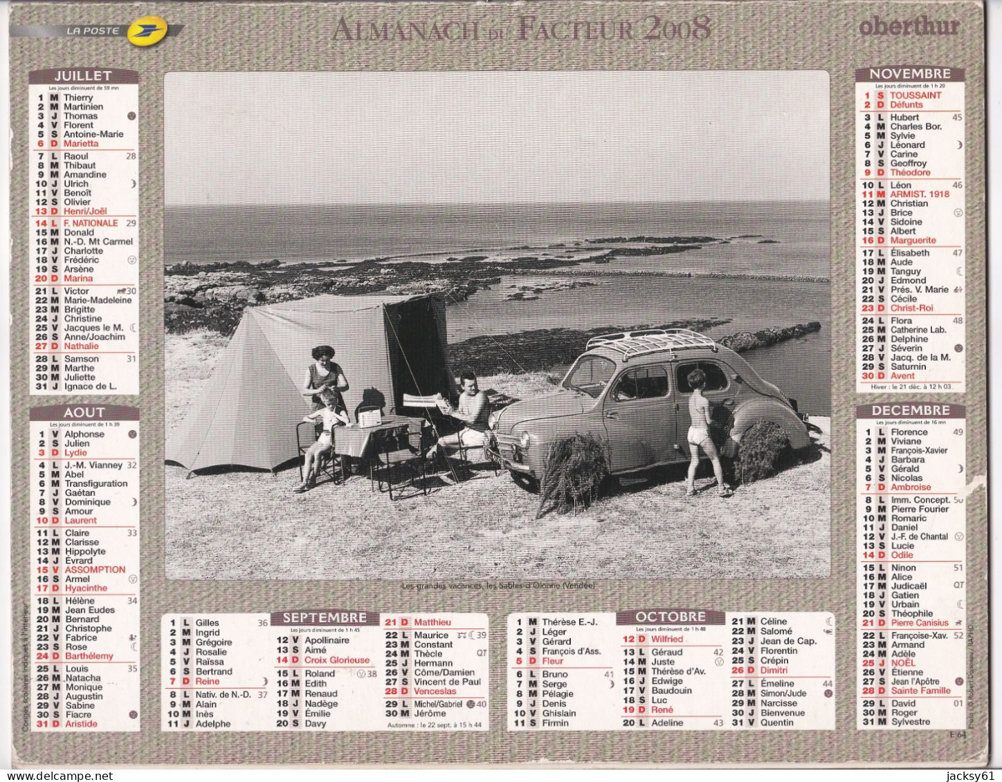 Almanach Du Facteur  2008 - La Famille Du Blanchisseur - Les Grandes Vacances, Les Sables D'olonne - Big : 2001-...