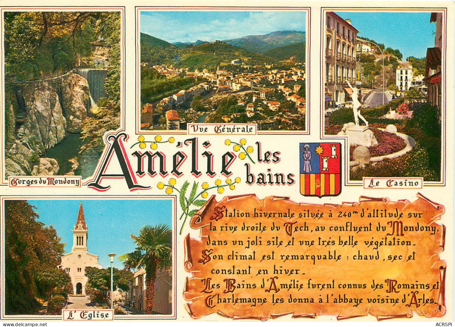AMELIE-les-BAINS, Perle De Pyrénées, Gorges Du Mondony, Vue Générale Le Casino, L'église (scan Recto-verso) Ref 1040 - Roussillon